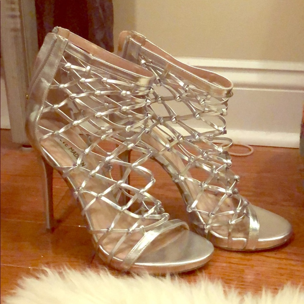 Steve Madden Mesh Silver Cris’s Cross Stilettos
